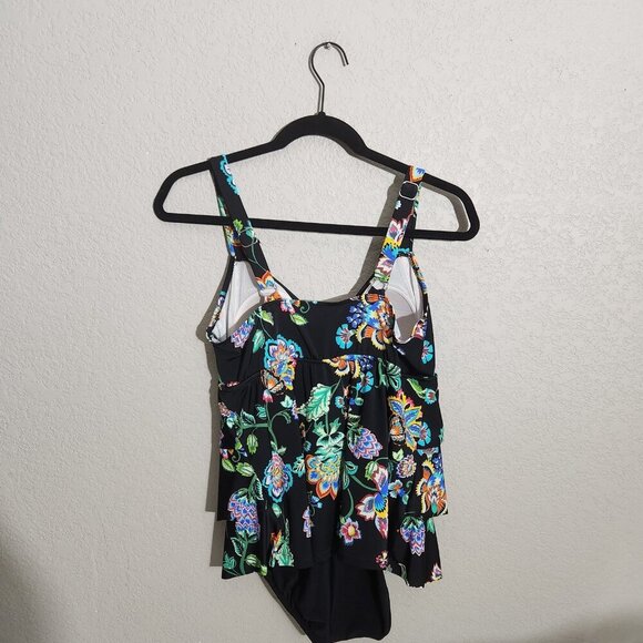 Croft & Barrow Swimsuit Womens 12 Floral Print Tiered Tankini Top Bathing Suit - Picture 2 of 16